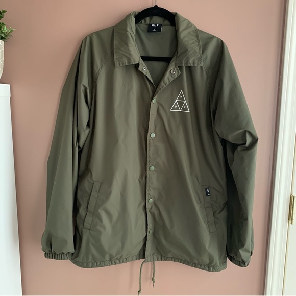 HUF triple triangle army green windbreaker jacket size medium - Picture 3 of 10